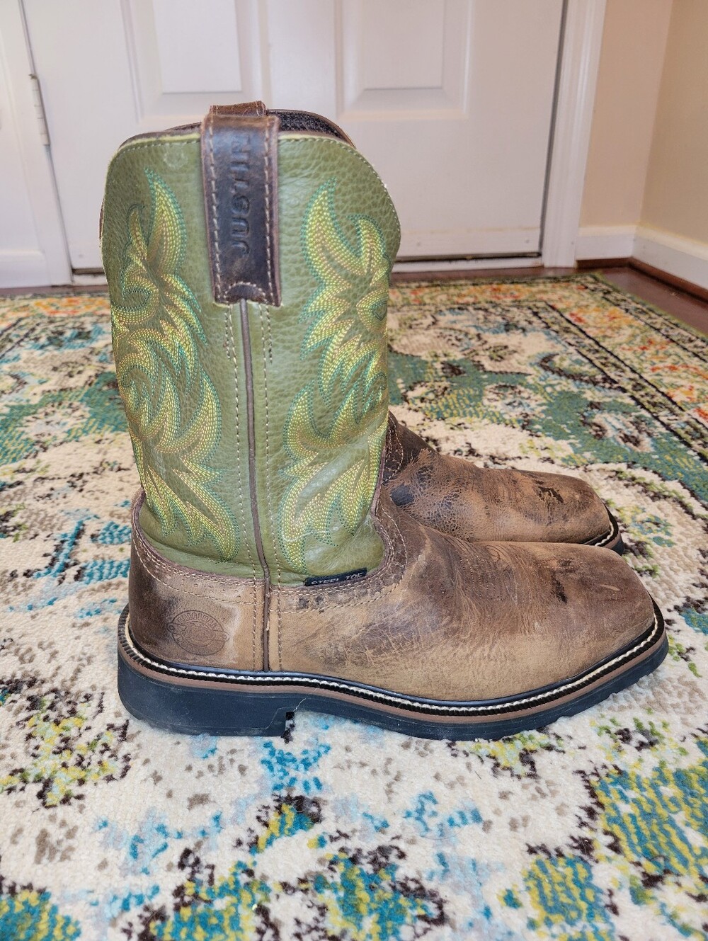 Justin Boots Stampede Driller Steel Toe Western Work Boot, Size Mens 9D
